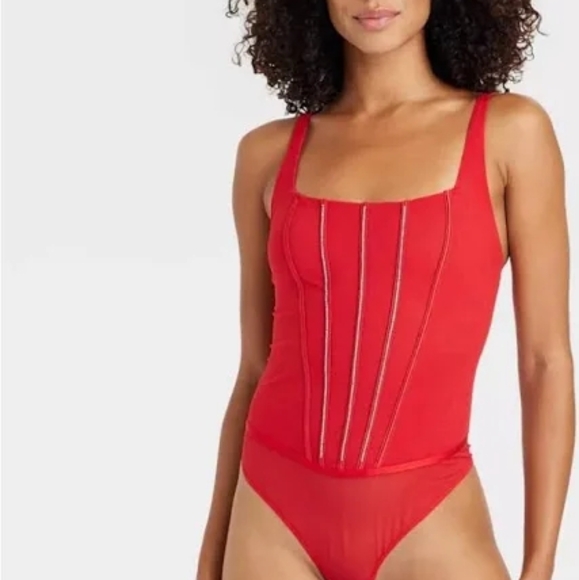 Auden Other - NEW Auden Rhinestone Red Bodysuit Adjustable Straps Women's XS